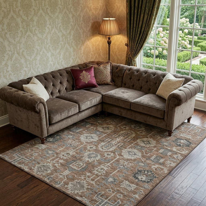 10' X 14' Oriental Washable Area Rug With UV Protection (656669) - Rust / Gray / Charcoal