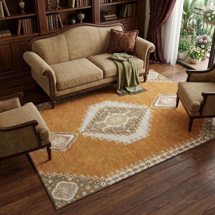 10' X 14' Oriental Washable Area Rug With UV Protection (679558) - Copper / Gold / Beige