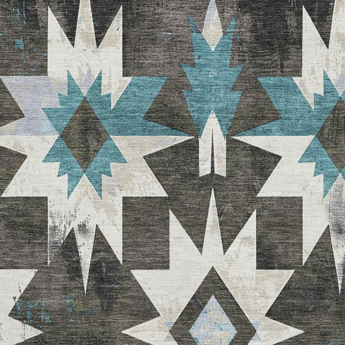 10' X 14' Diamond Washable Area Rug With UV Protection (707191) - Coffee / Blue / Ivory