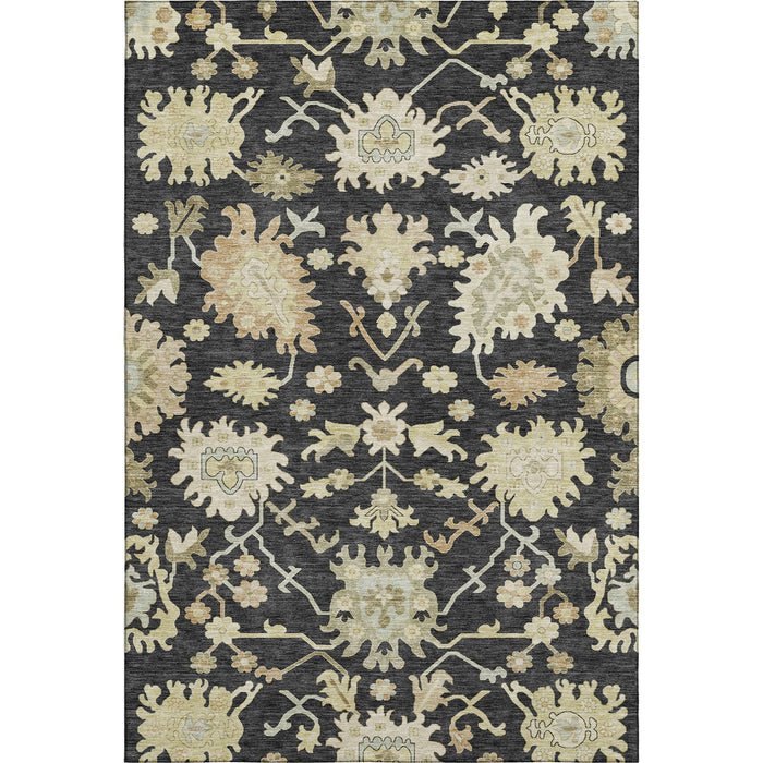 10' X 14' Floral Medallion Washable Area Rug With UV Protection (686843) - Black / Beige / Gold