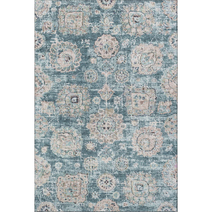 10' X 14' Floral Washable Area Rug With UV Protection (653230) - Teal / Beige