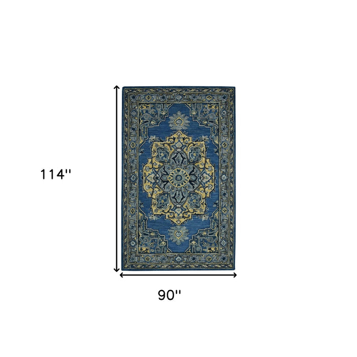 8' X 10' Wool Medallion Hand Tufted Area Rug - Teal And Gray