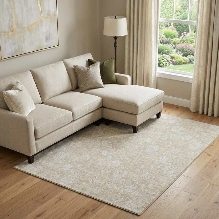 8' X 10' Floral Washable Area Rug With UV Protection (655966) - Beige / Ivory