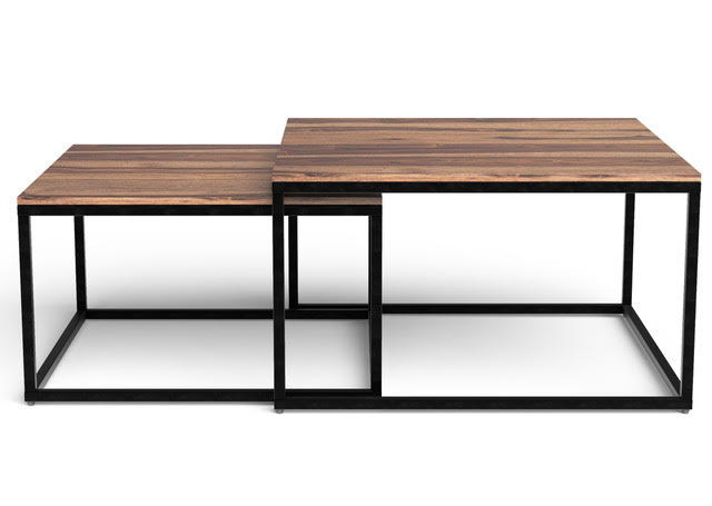 Solid Wood And Iron Square Coffee Table - Brown And Black