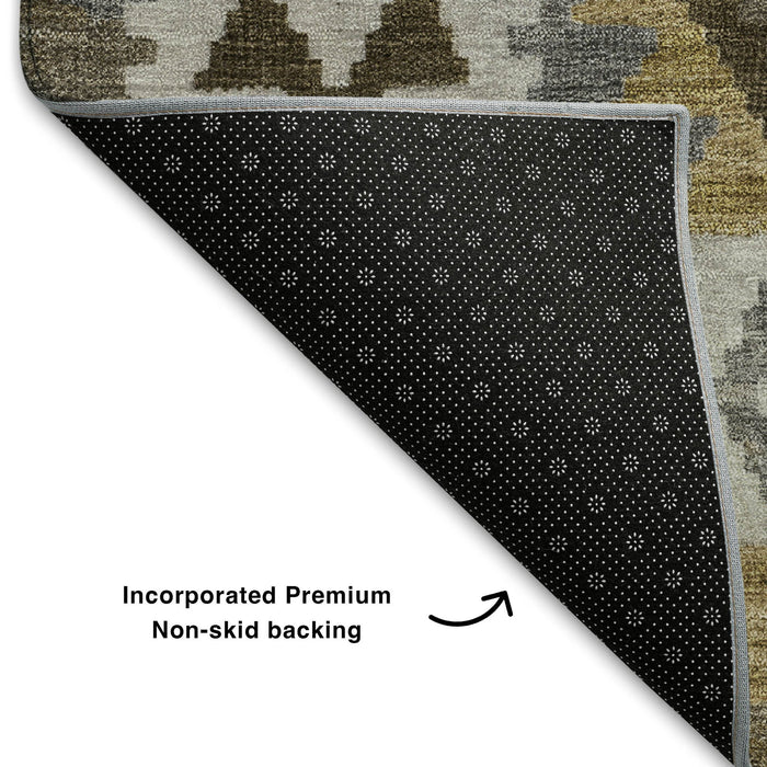 10' X 14' Tribal Washable Area Rug With UV Protection (707929) - Brown / Ivory