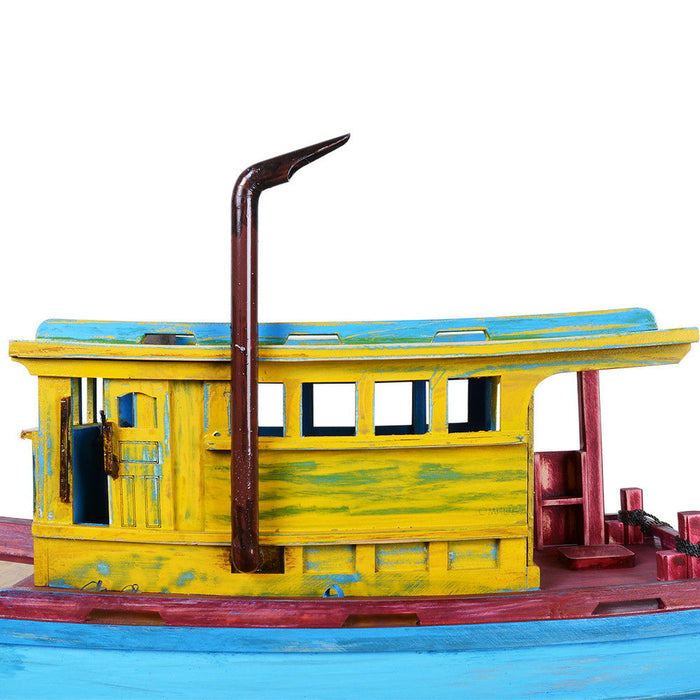 Hand Painted Model Boat - Light Blue / Yellow
