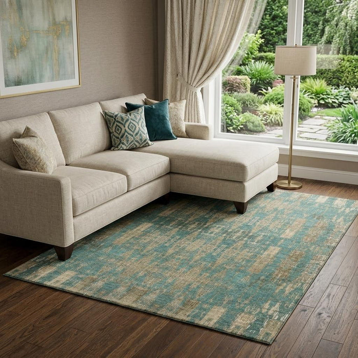 10' X 14' Moroccan Washable Area Rug With UV Protection (650230) - Teal / Beige