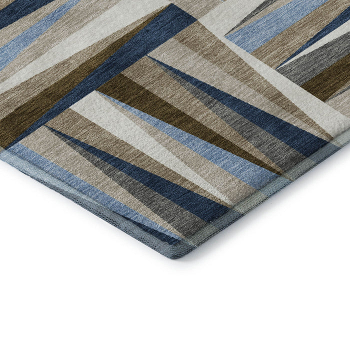 10' X 14' Geometric Washable Area Rug With UV Protection (679444) - Navy Blue / Brown / Ivory