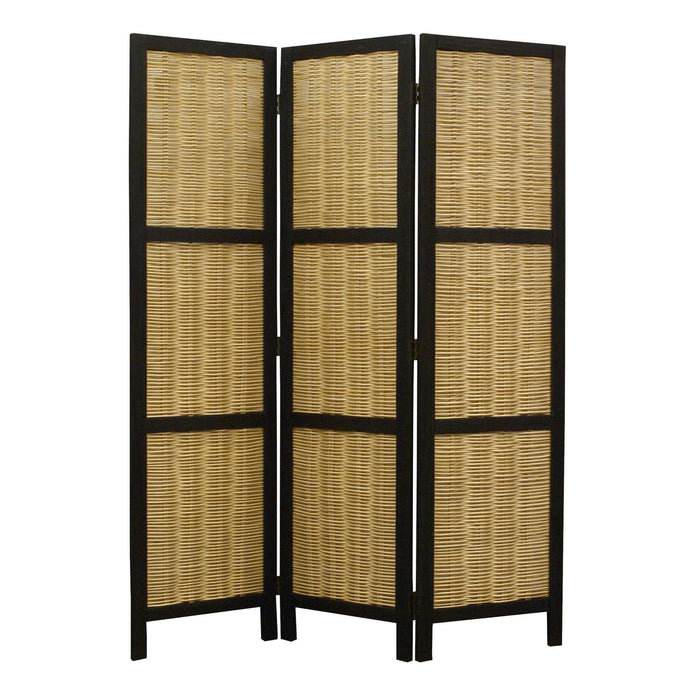 67" Folding Three Panel Screen Room Divider - Brown / Black