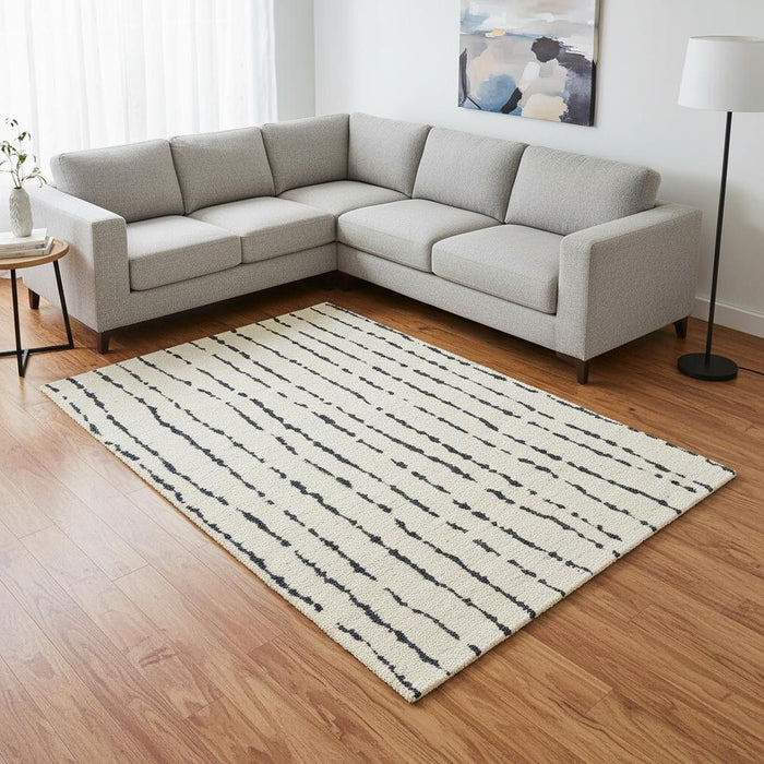 8' X 11' Striped Area Rug (661270) - Cream / Black