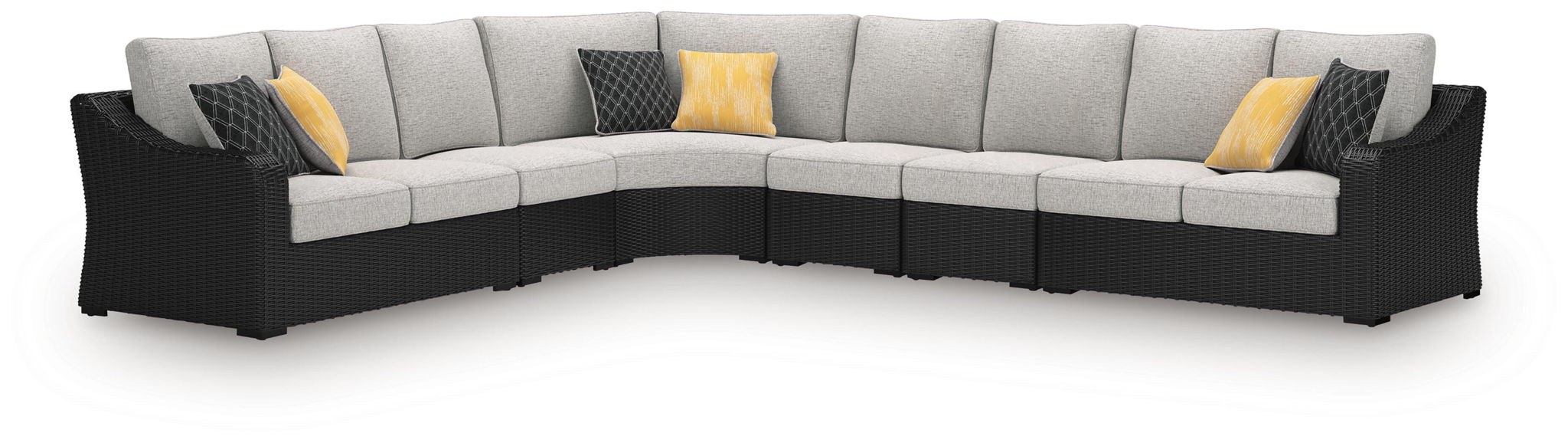 Signature Design by Ashley Beachcroft outdoor sectional, stationary sectional with cushioned seats and stylish design for outdoor relaxation.
