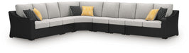 Signature Design by Ashley Beachcroft outdoor sectional, stationary sectional with cushioned seats and stylish design for outdoor relaxation.