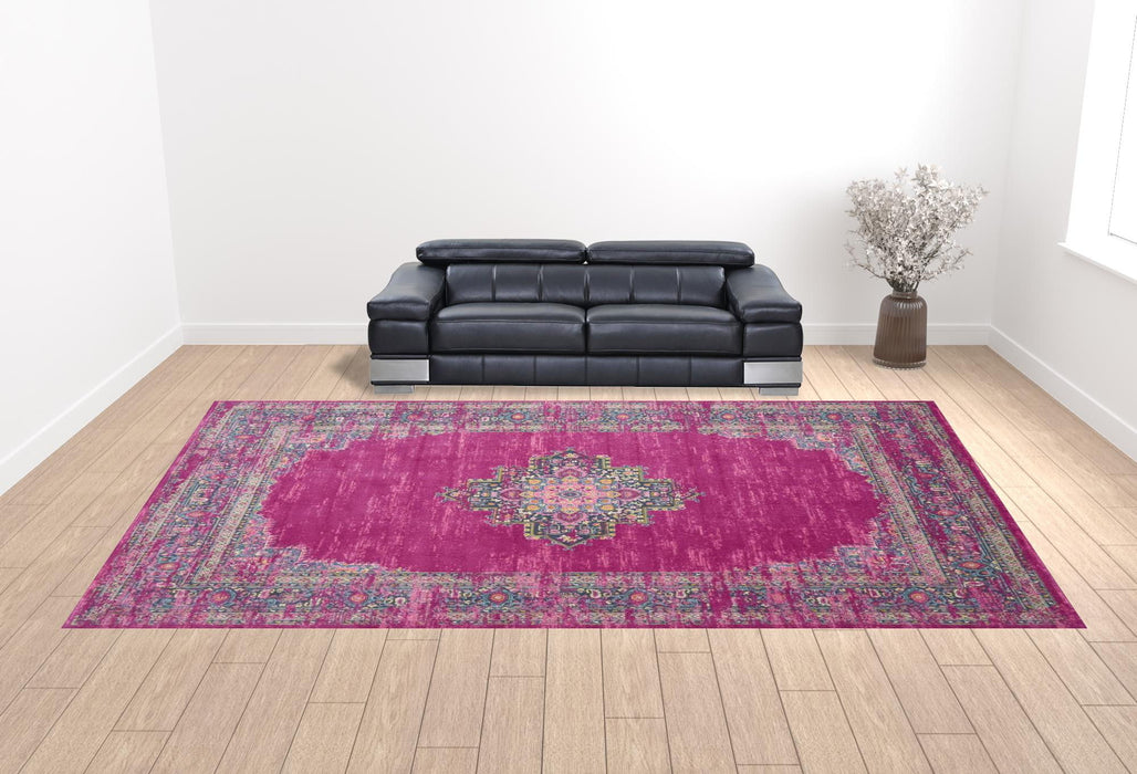 12' x 18' Moroccan Power Loom Distressed Polypropylene Area Rug - Pink Blue