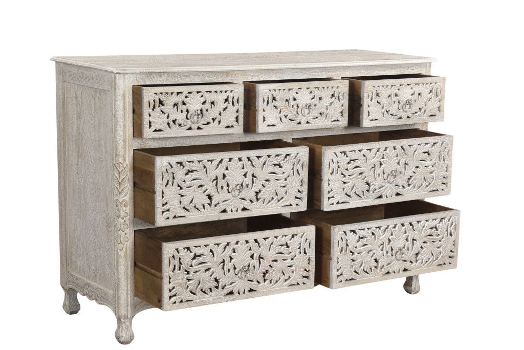 Solid Wood Seven Drawer Dresser - Beige