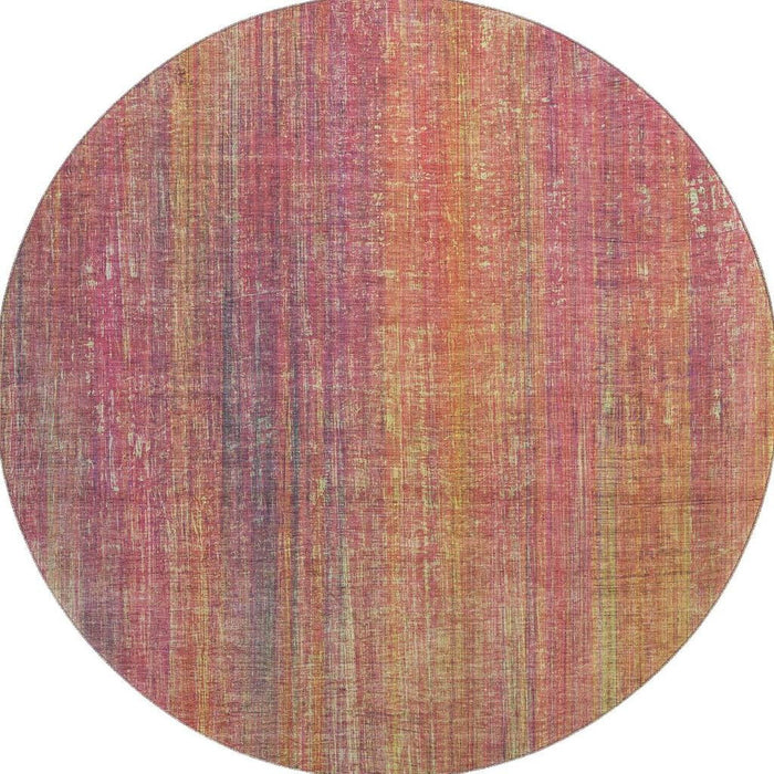 8' Striped Washable Round Rug With UV Protection (648763) - Red / Yellow / Orange