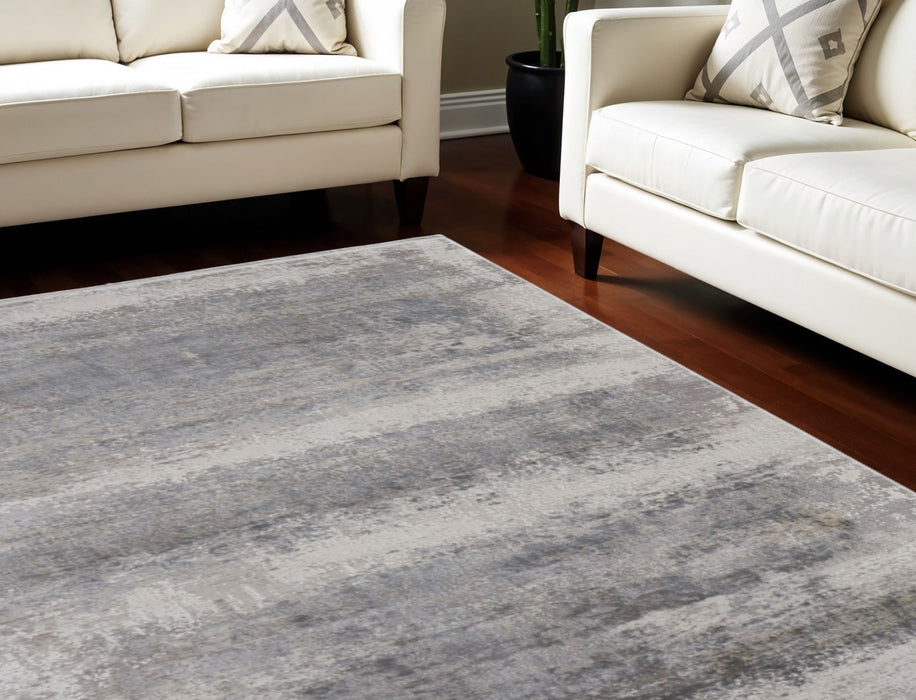 12' X 18' Abstract Power Loom Area Rug With Fringe - Gray