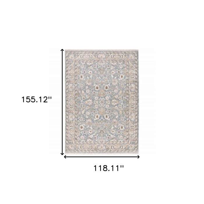 9' x 12' Machine Woven Floral Oriental Indoor Area Rug - Blue Ivory