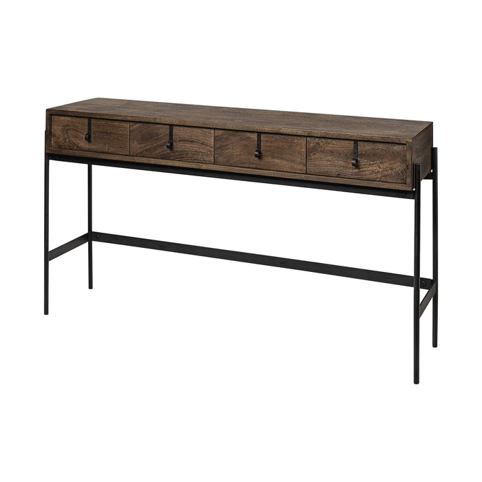 Solid Wood Console Table And Drawers - Brown And Black