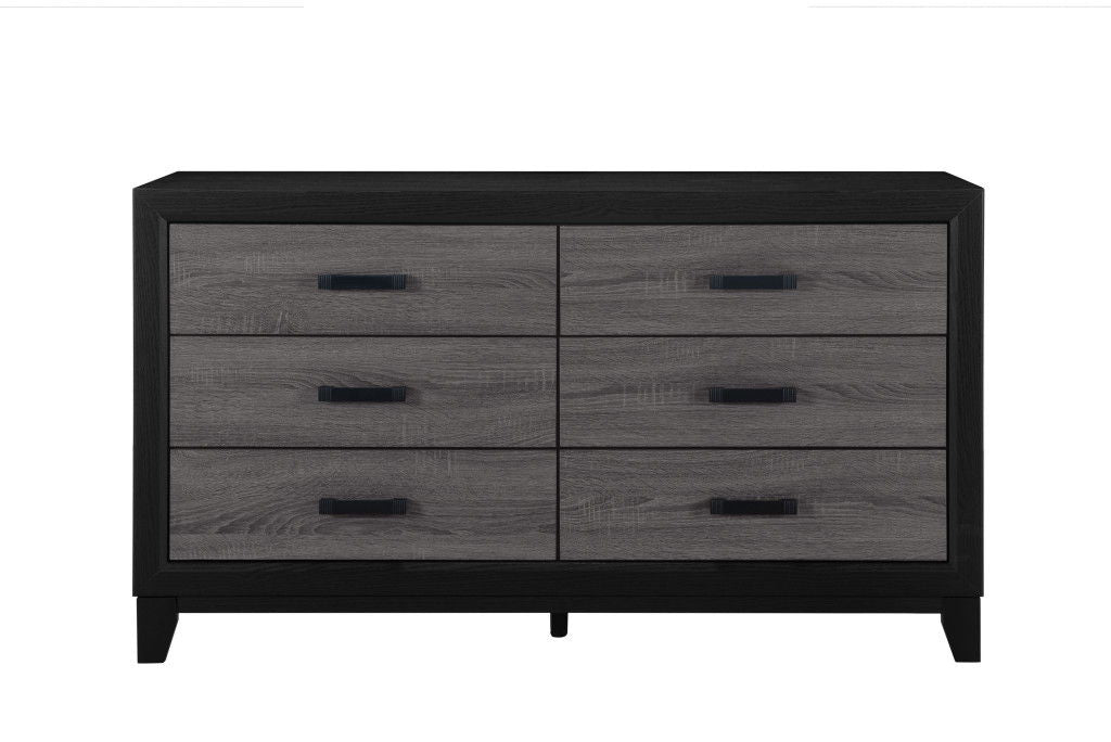 58" Wood Six Drawer Double Dresser - Black And Gray