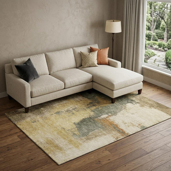 10' X 14' Abstract Washable Area Rug With UV Protection (683542) - Sage / Beige