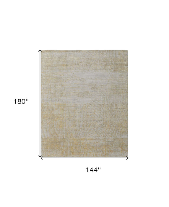 12' x 15' Modern Abstract Hand Woven Wool Blend Area Rug - Yellow And Ivory