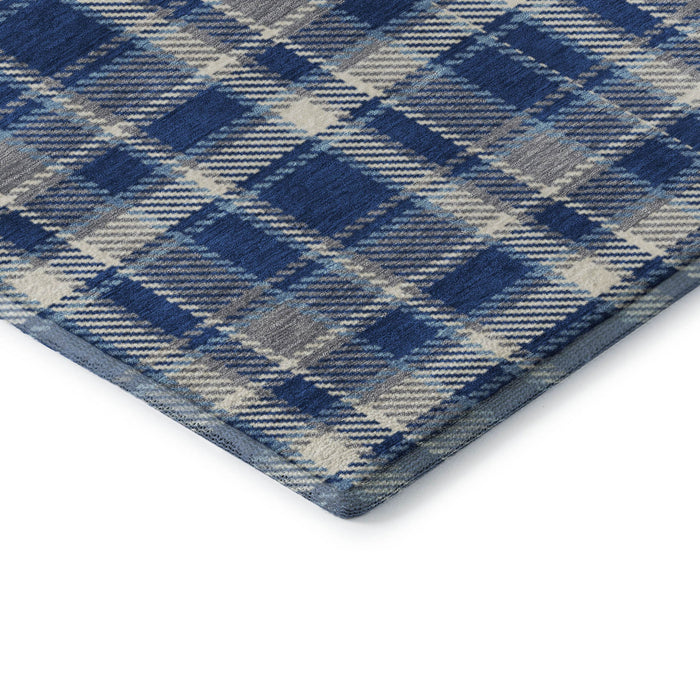9' X 12' Plaid Washable Area Rug With UV Protection (649449) - Navy Blue / Ivory