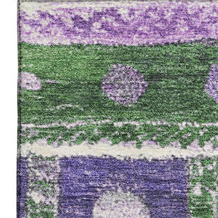 10' X 14' Striped Washable Area Rug With UV Protection (709534) - Green / Purple / Ivory