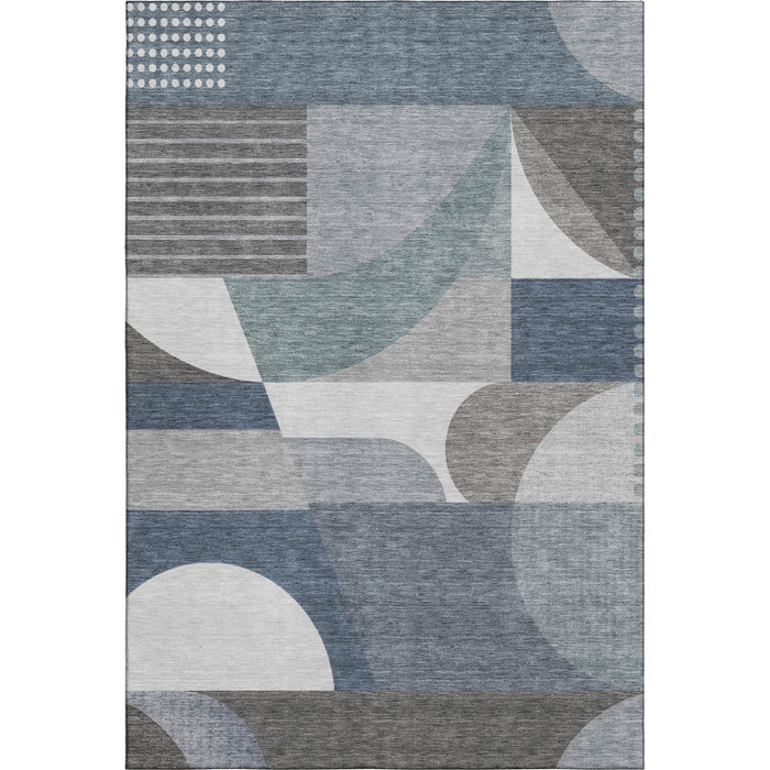 10' X 14' Geometric Washable Area Rug With UV Protection (696566) - Gray / Blue / Ivory