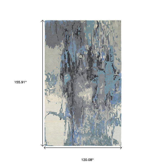 10' X 13' Abstract Hand Tufted Area Rug - Blue And Gray