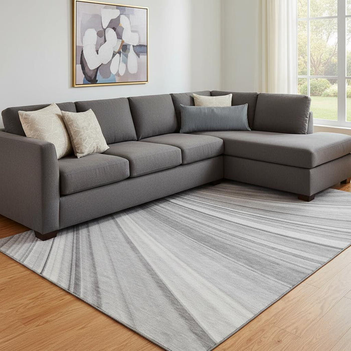 8' X 10' Abstract Washable Area Rug With UV Protection (650348) - Gray / Ivory
