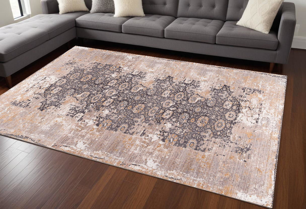 6' x 9' Oriental Non Skid Area Rug - Gray And Ivory