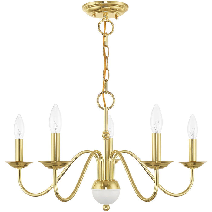 13" Five Light Dimmable Chandelier With Shades - Brass