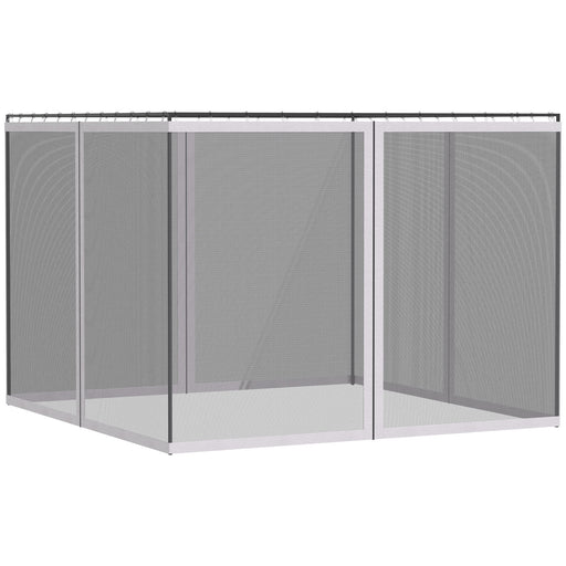 White mesh sidewall netting for patio gazebos and canopy tents, with zipper closures, compatible with Outsunny 10x13 gazebos.