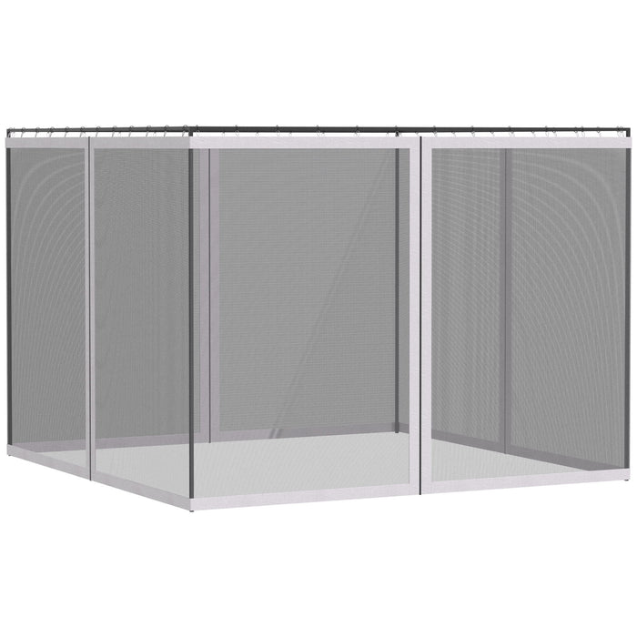 White mesh sidewall netting for patio gazebos and canopy tents, with zipper closures, compatible with Outsunny 10x13 gazebos.