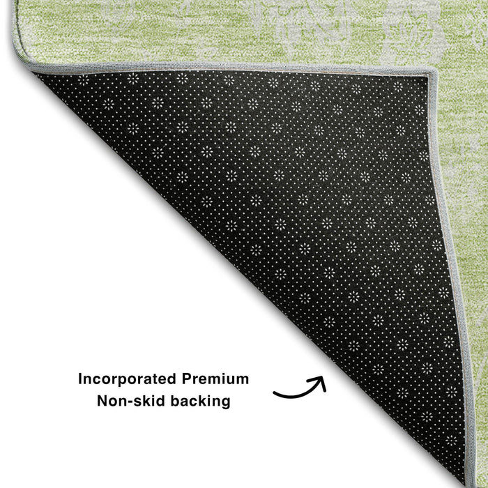 10' X 14' Floral Washable Area Rug With UV Protection (655956) - Artichoke Green / Ivory