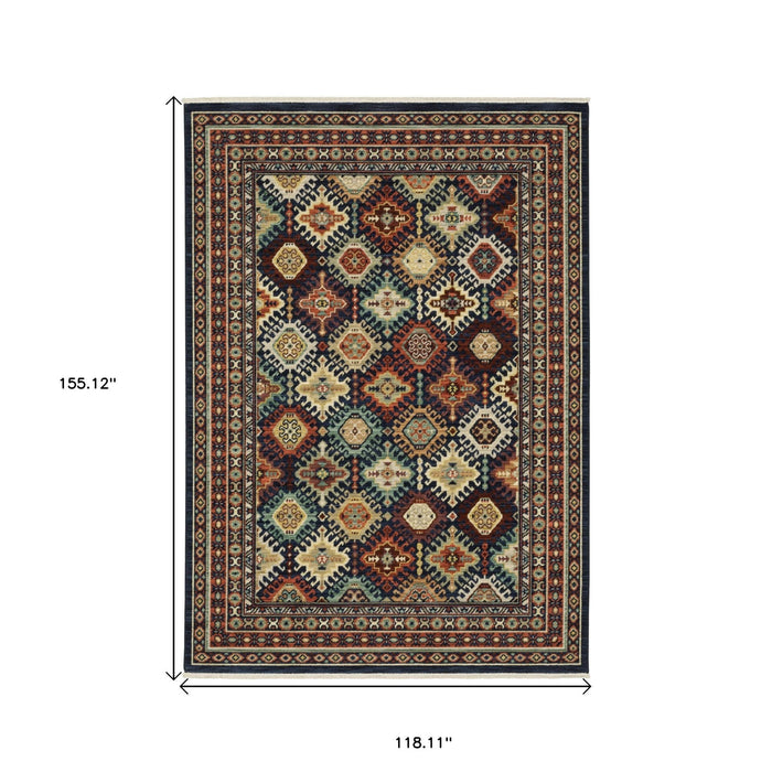 10' X 13' Oriental Area Rug With Fringe - Navy Blue