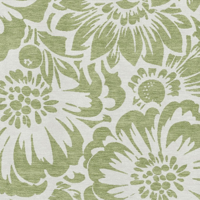 5' X 8' Floral Washable Area Rug With UV Protection (648612) - Fern Green / Ivory