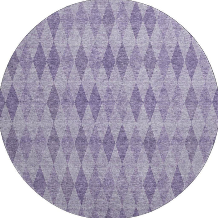 8' Geometric Washable Round Rug With UV Protection (649375) - Purple / Ivory