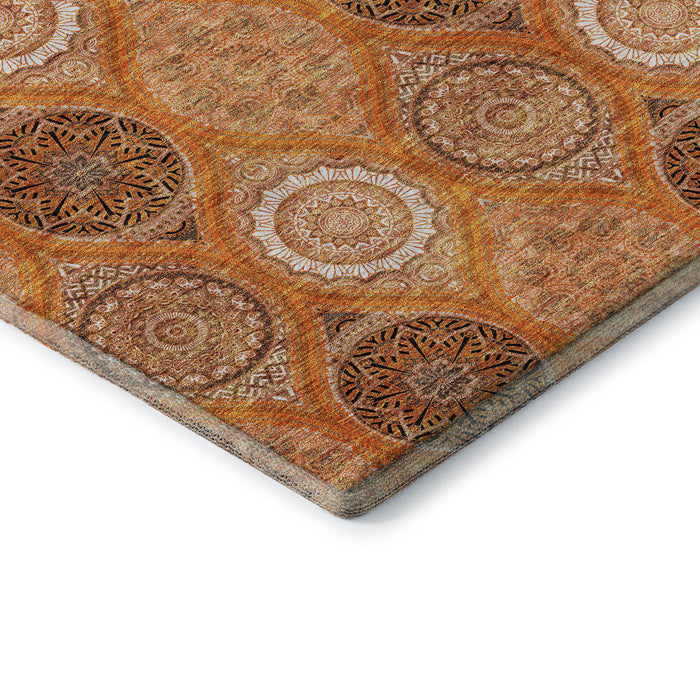 10' X 14' Ogee Washable Area Rug With UV Protection (677112) - Orange / Ivory / Gray