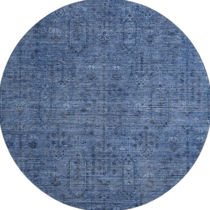 8' Southwestern Washable Round Rug With UV Protection - Navy Blue / Gray