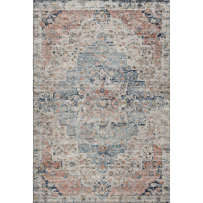 10' X 14' Floral Medallion Washable Area Rug With UV Protection (705083) - Beige / Blue / Coral