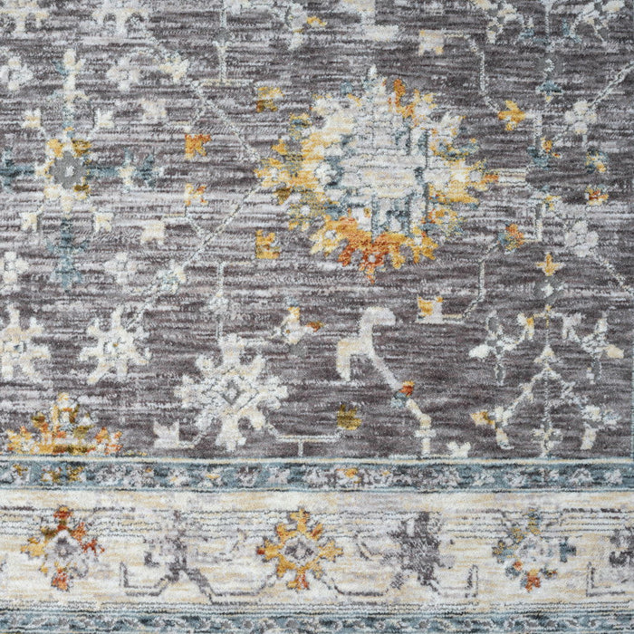 10' x 14' Floral Polyester Area Rug - Gray And Ivory