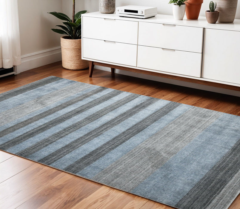 4' X 6' Wool Striped Hand Woven Area Rug - Gray And Light