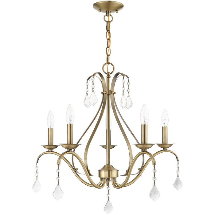 23" Five Light Dimmable Chandelier With Shades - Antiqued Brass