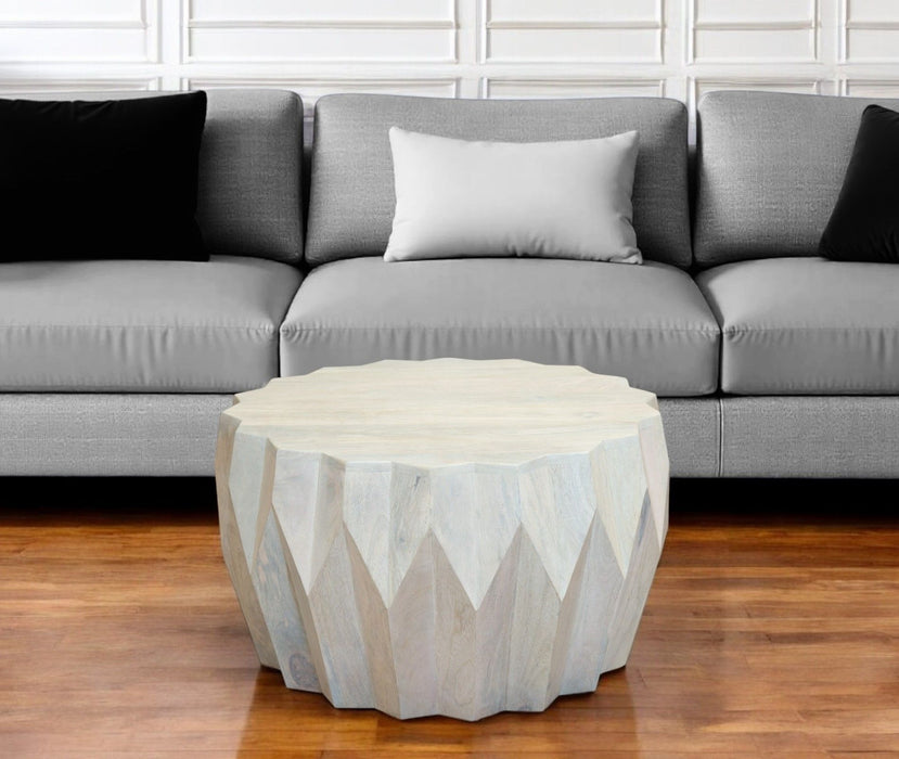 32" Solid Wood Round Block Coffee Table - White