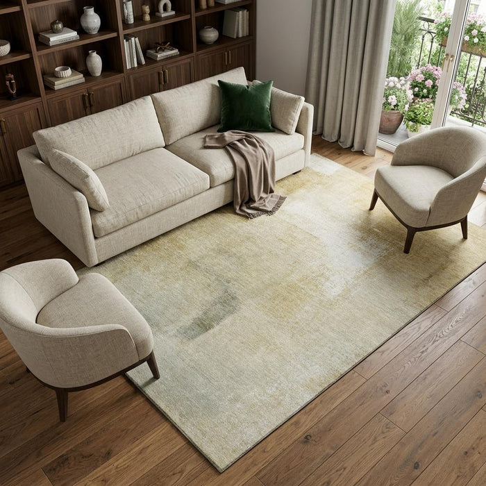 10' X 14' Striped Washable Area Rug With UV Protection (692679) - Wheat / Ivory / Beige
