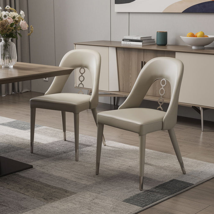 Faux Leather Stainless Steel Dining Side Chairs (Set of 2) - Gray / Silver