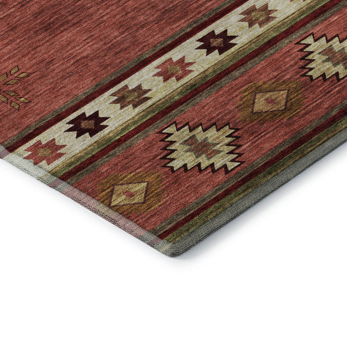 9' X 12' Geometric Washable Area Rug With UV Protection (645671) - Cinnamon / Ivory / Beige