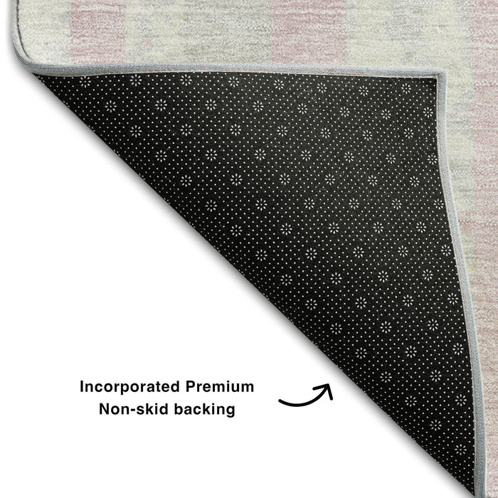 10' X 14' Striped Washable Area Rug With UV Protection (669396) - Pink / Beige