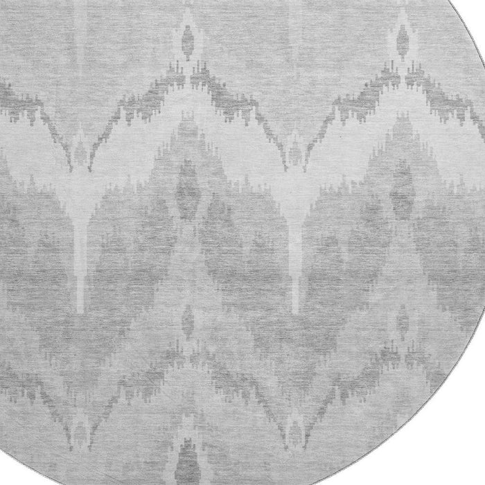 8' Ikat Washable Round Rug With UV Protection - Silver And Gray